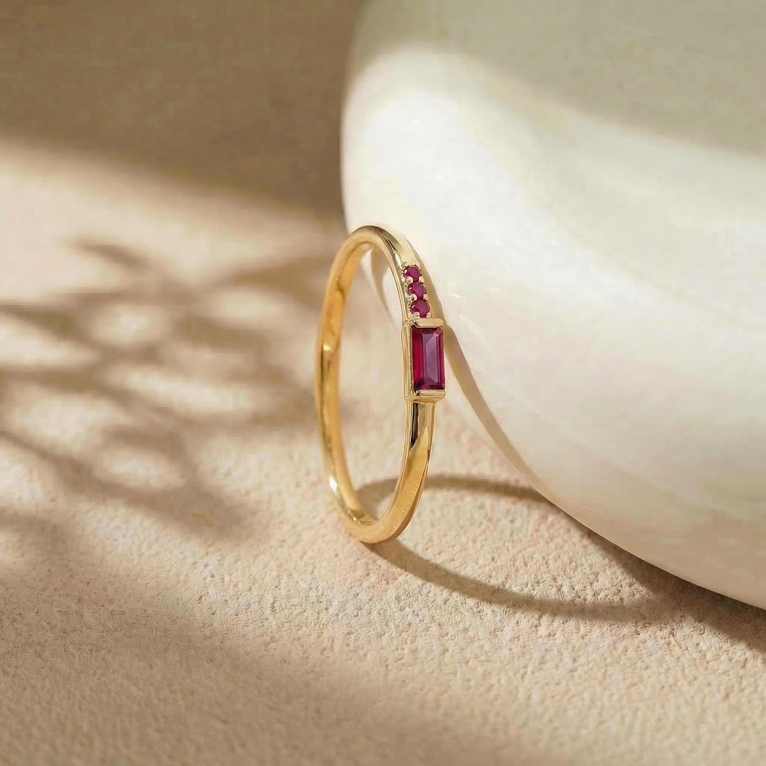 Baguette Ruby Ring | Dainty Minimalist July Birthstone Jewelry | Personalized Gift for Her | Mother’s Day Ring