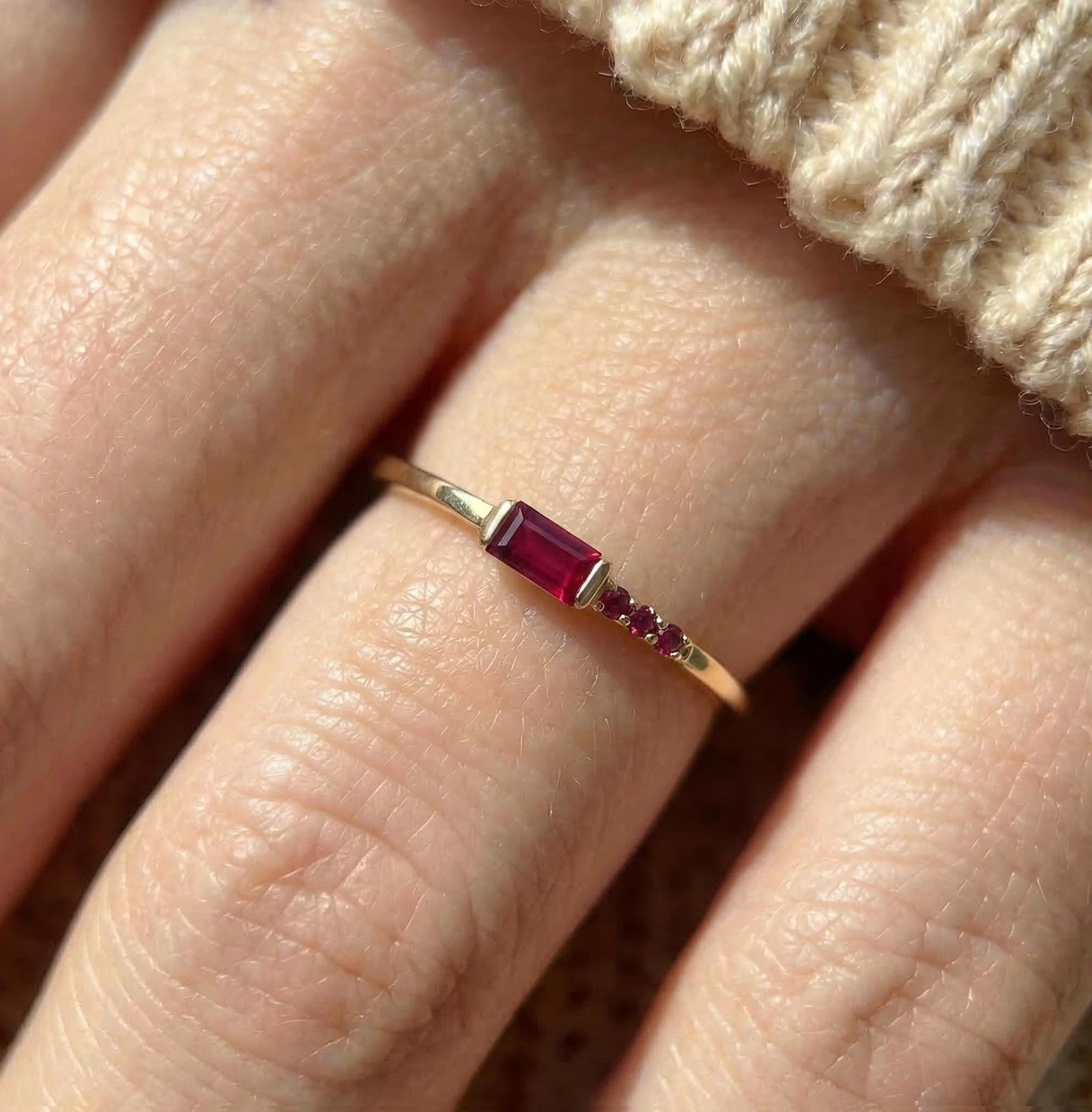 Baguette Ruby Ring | Dainty Minimalist July Birthstone Jewelry | Personalized Gift for Her | Mother’s Day Ring