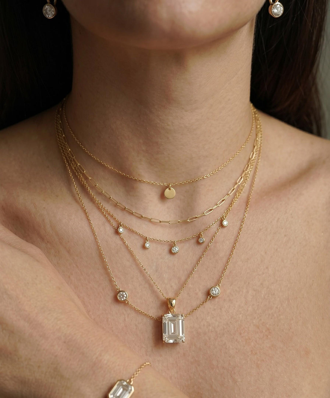 Radiant Emerald Cut Diamond Necklace | 14K Gold Dainty Pendant | Minimalist Diamond Simulant | Anniversary Gift For Her