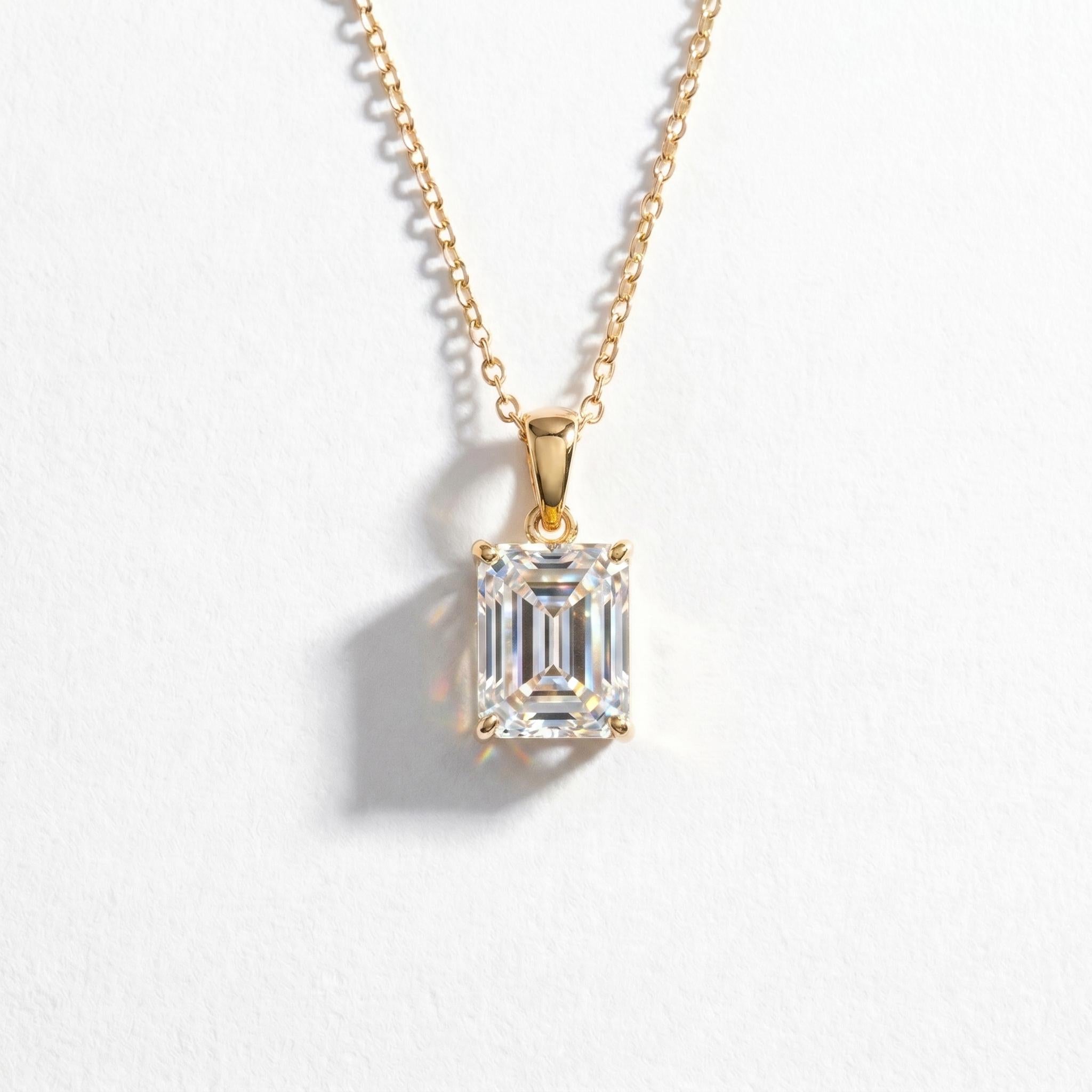 Radiant Emerald Cut Diamond Necklace | 14K Gold Dainty Pendant | Minimalist Diamond Simulant | Anniversary Gift For Her