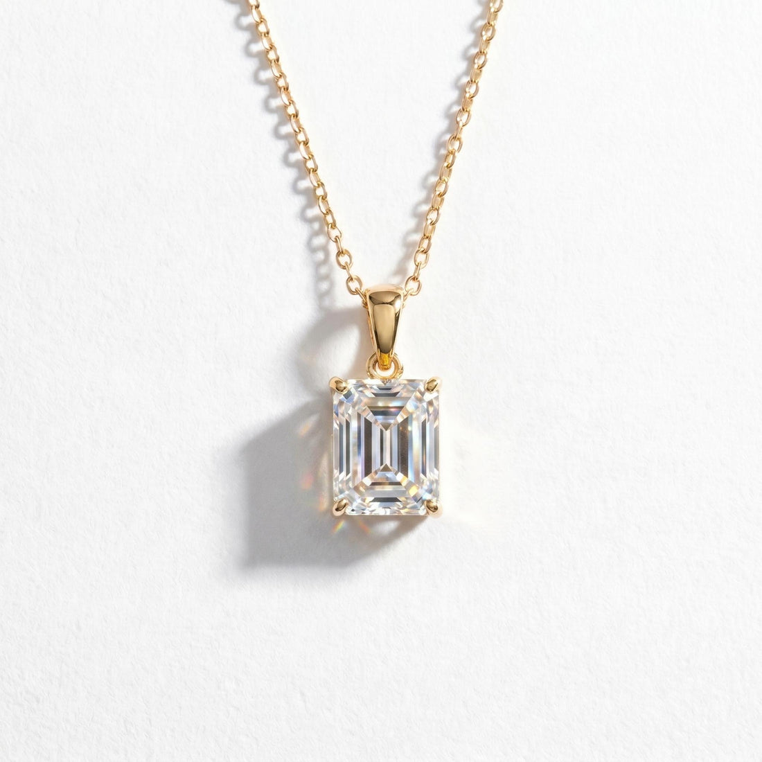 Radiant Emerald Cut Diamond Necklace | 14K Gold Dainty Pendant | Minimalist Diamond Simulant | Anniversary Gift For Her