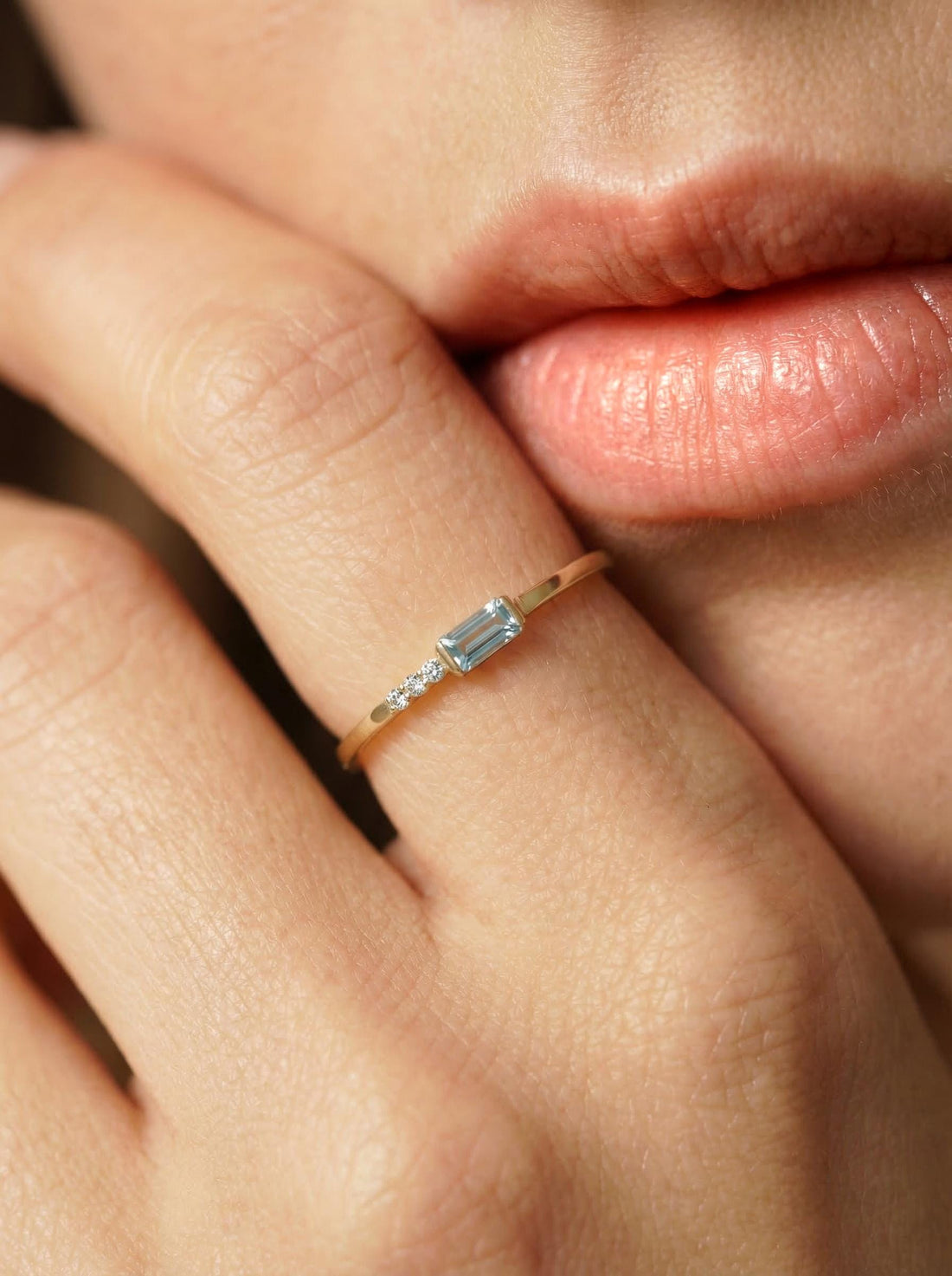 Baguette Aquamarine Ring | Dainty Minimalist March Birthstone Jewelry | Gift for Wife | Mother’s Day Ring