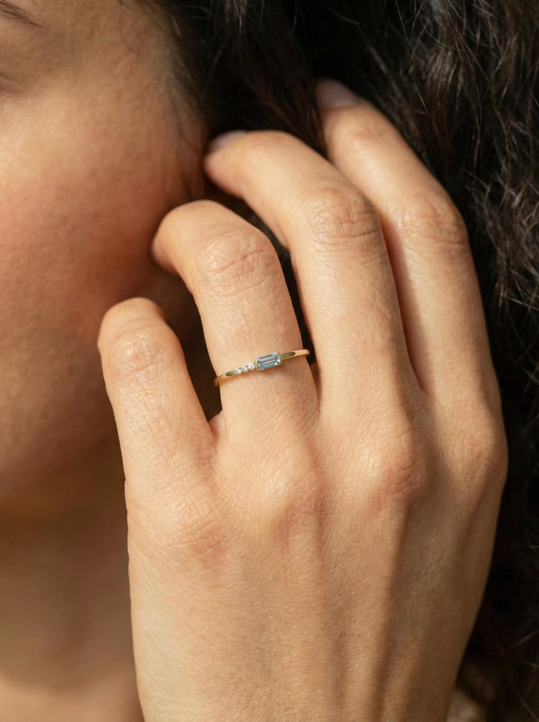 Baguette Aquamarine Ring | Dainty Minimalist March Birthstone Jewelry | Gift for Wife | Mother’s Day Ring