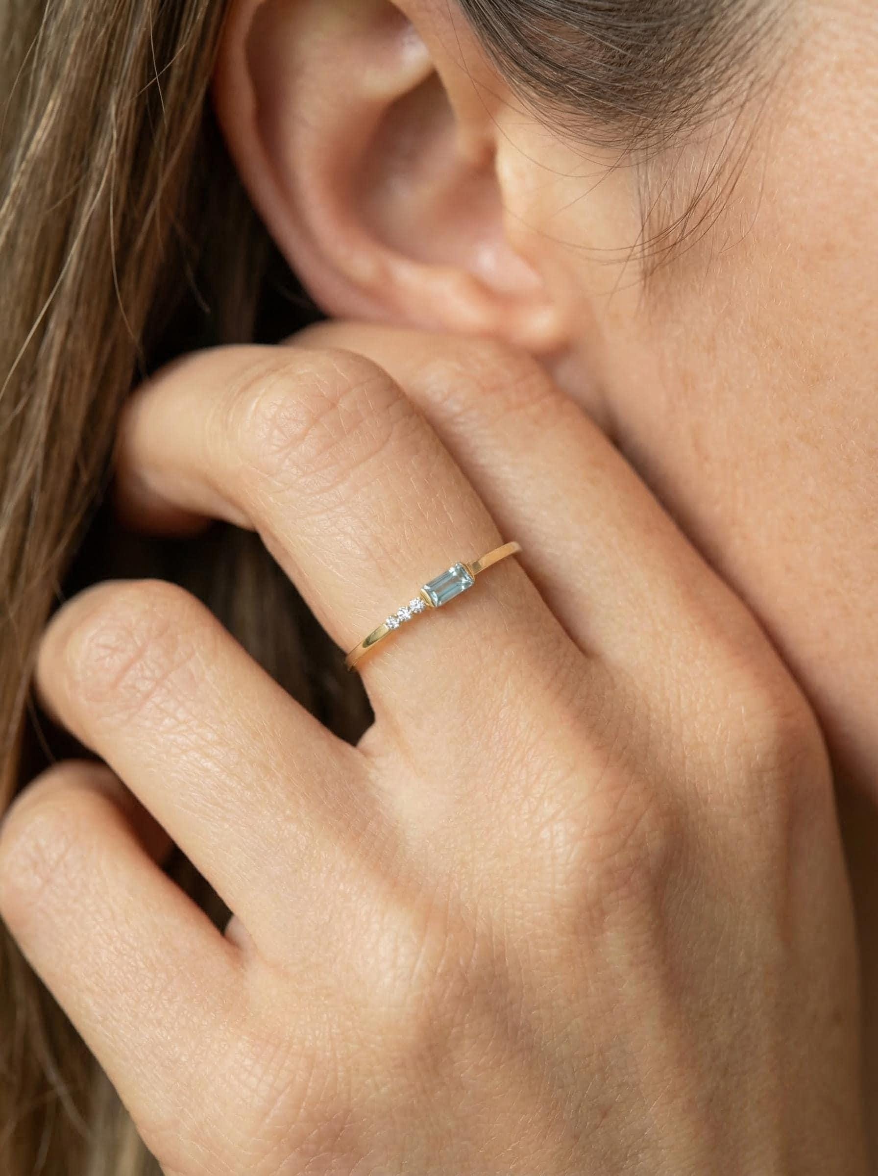 Baguette Aquamarine Ring | Dainty Minimalist March Birthstone Jewelry | Gift for Wife | Mother’s Day Ring