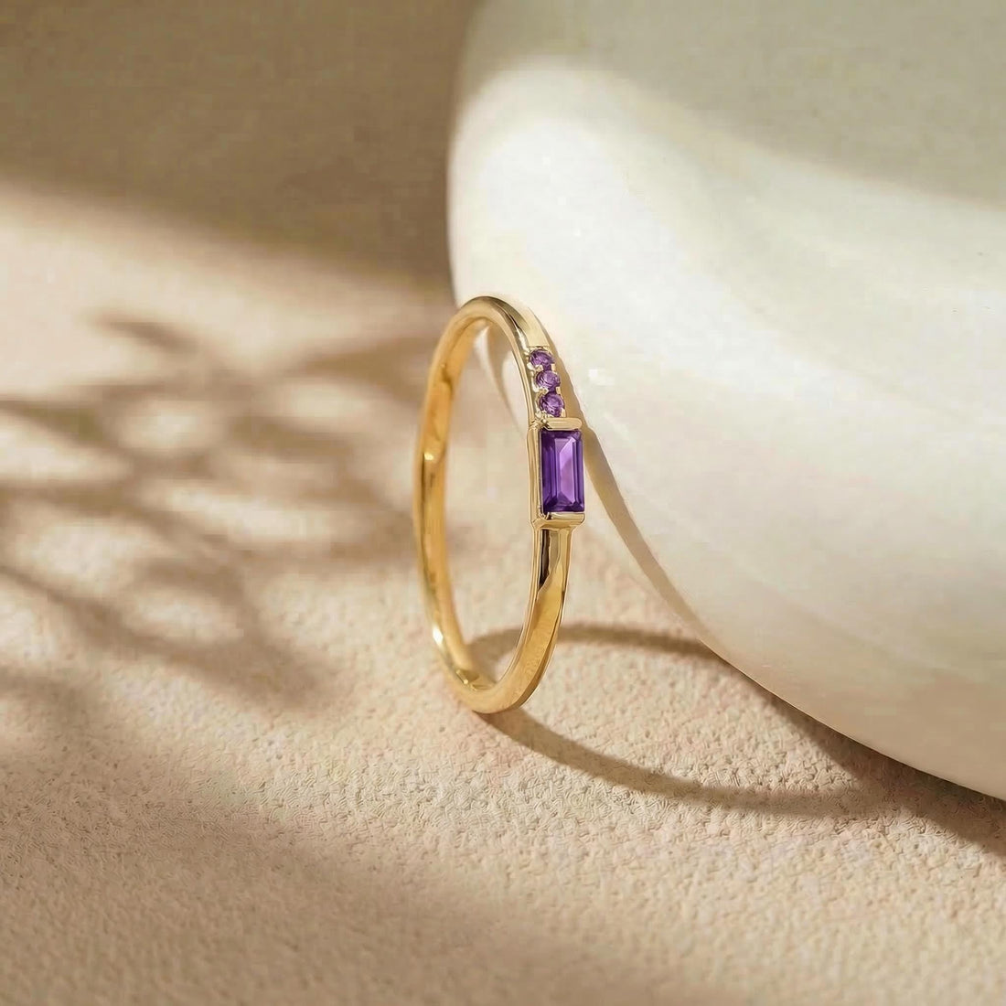 Baguette Amethyst Ring | Dainty Minimalist February Birthstone Jewelry | Personalized Gift for Wife