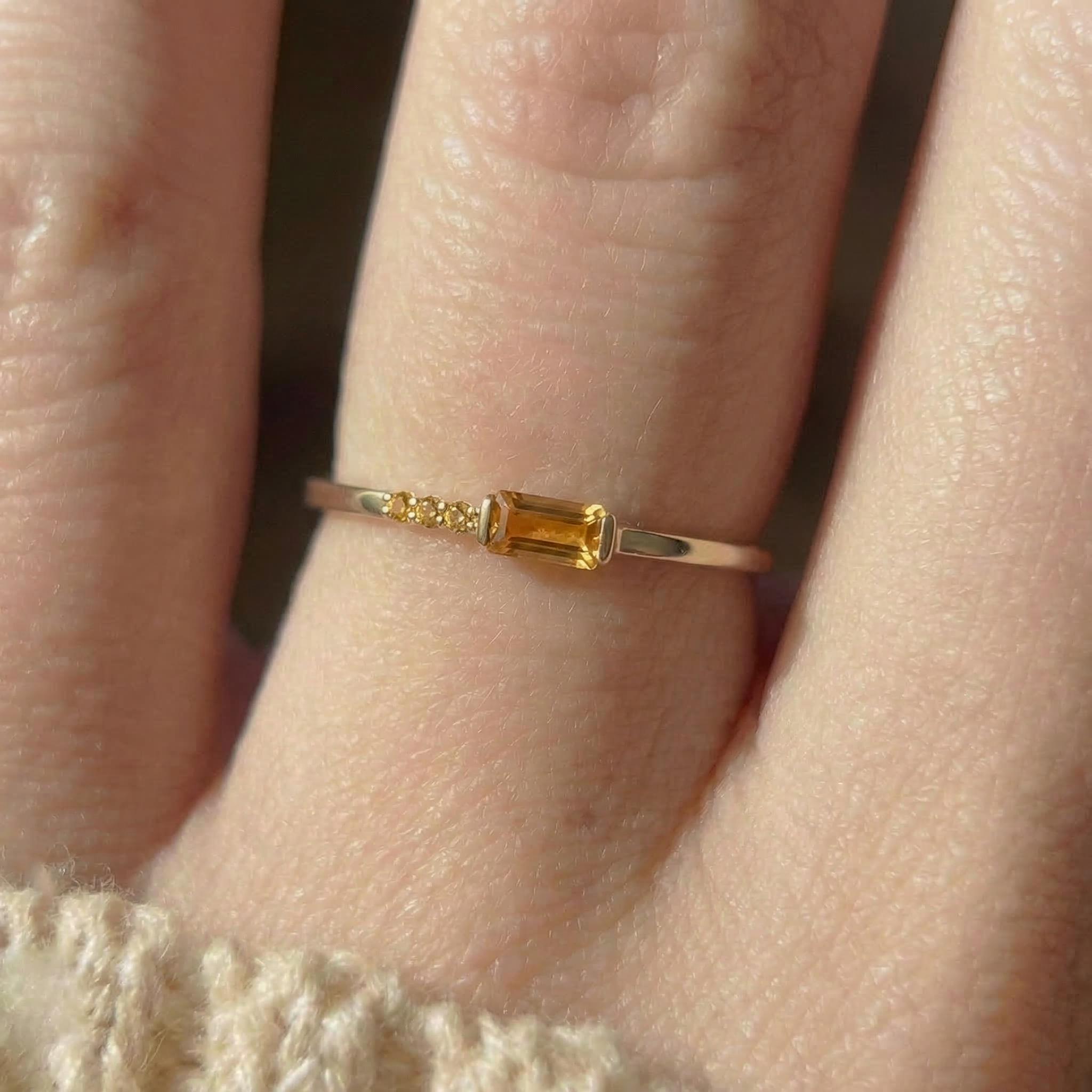 Dainty Baguette Citrine Ring | Minimalist November Birthstone Jewelry | Personalized Ring for Mom & Wife