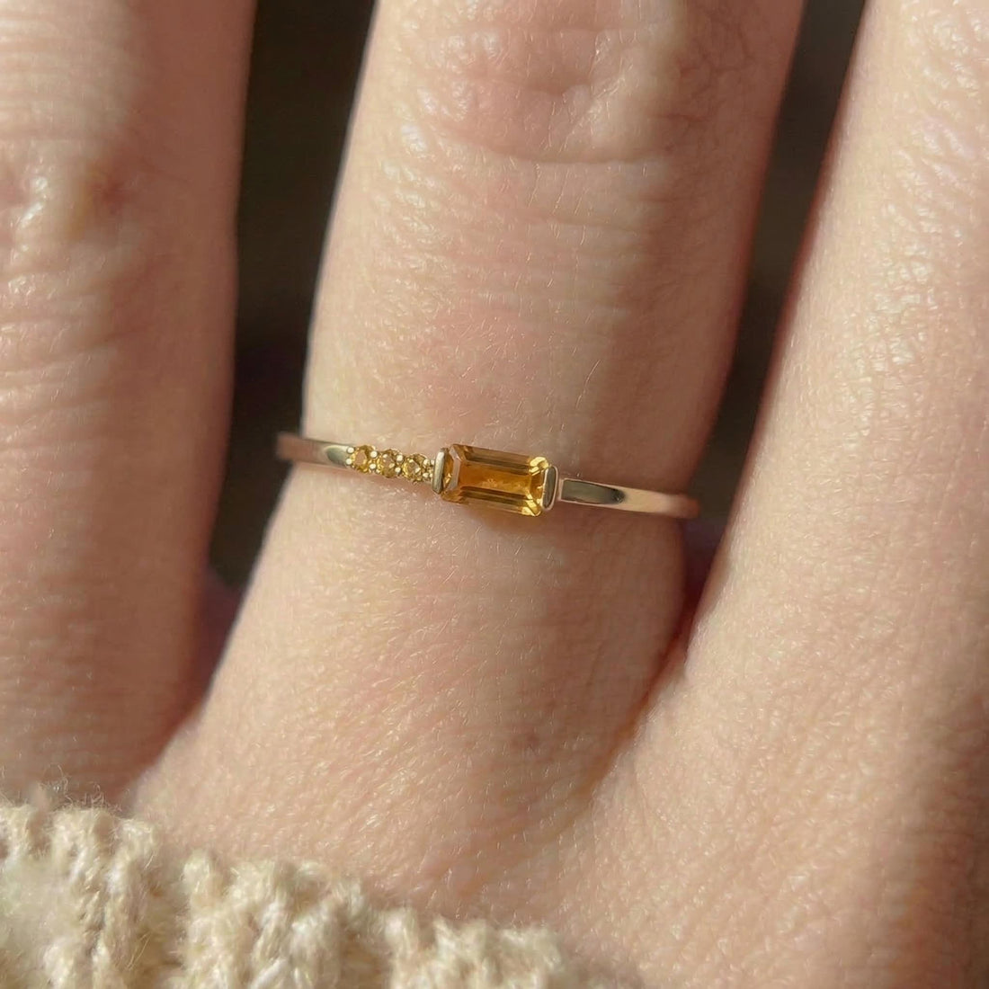 Dainty Baguette Citrine Ring | Minimalist November Birthstone Jewelry | Personalized Ring for Mom & Wife