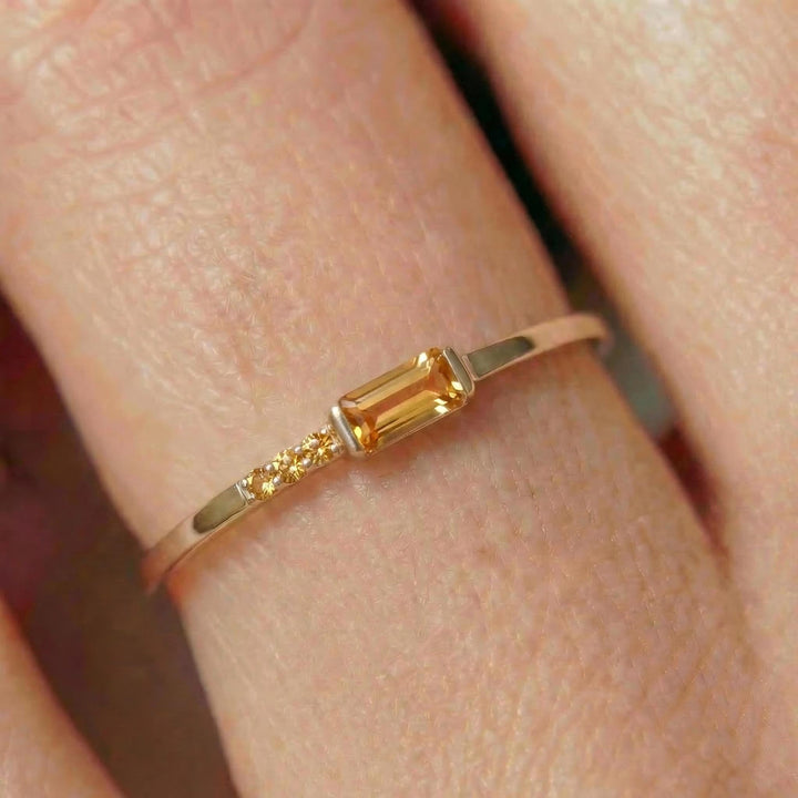 Dainty Baguette Citrine Ring | Minimalist November Birthstone Jewelry | Personalized Ring for Mom & Wife