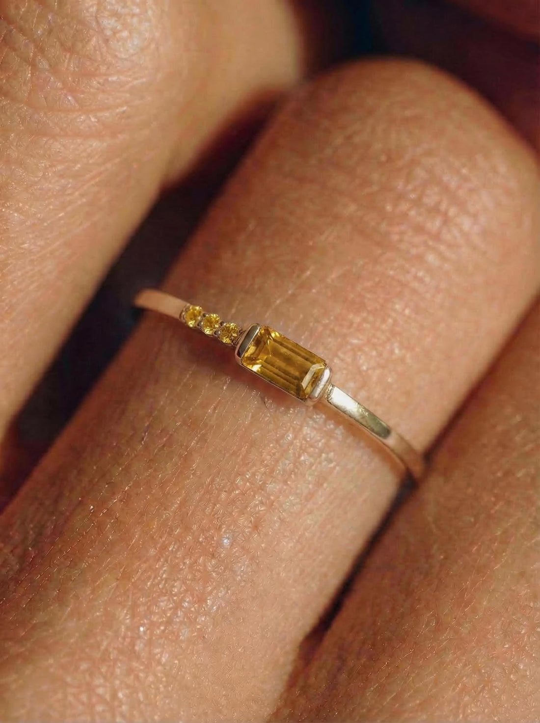 Dainty Baguette Citrine Ring | Minimalist November Birthstone Jewelry | Personalized Ring for Mom & Wife