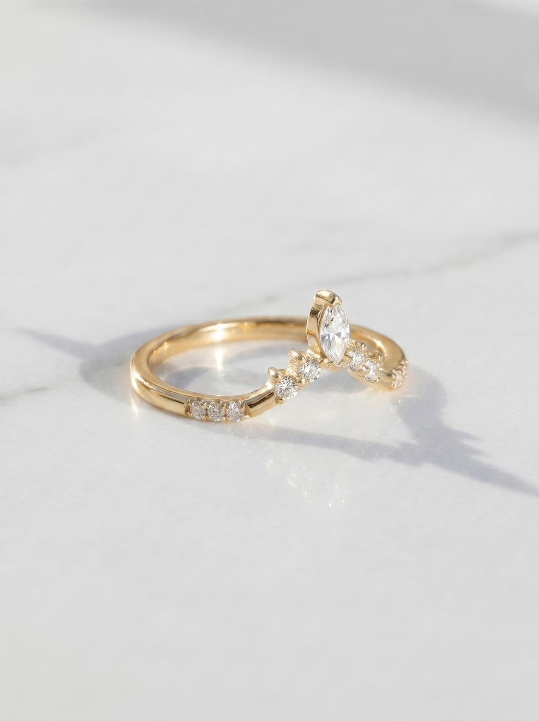 Moissanite Curved Wedding Band, Art Deco 10K/14K Solid Gold Ring, Chevron Stacking Band for Her, Minimalist Matching Band