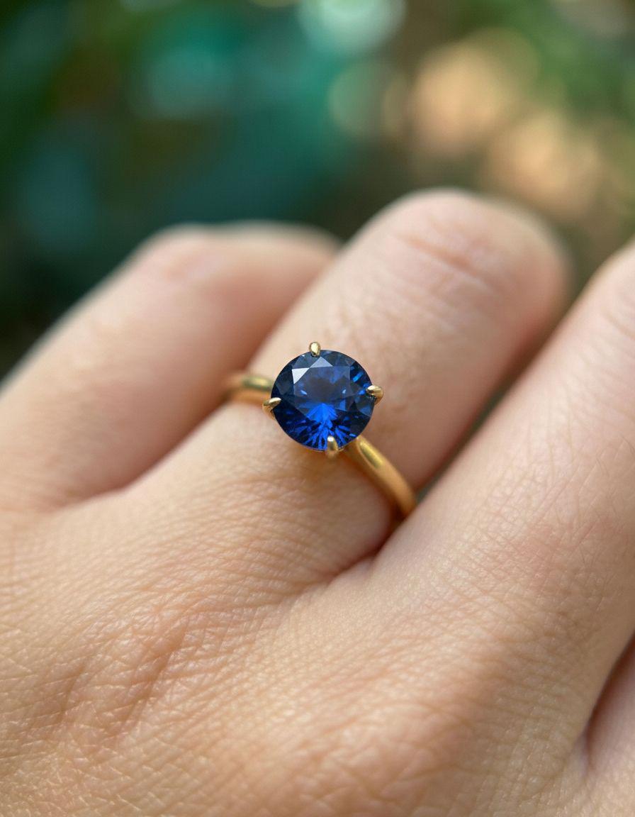 Royal Blue Sapphire Solitaire Engagement Ring, 8mm Round Cut, Double Claw Prong Promise Ring, September Birthstone Jewelry