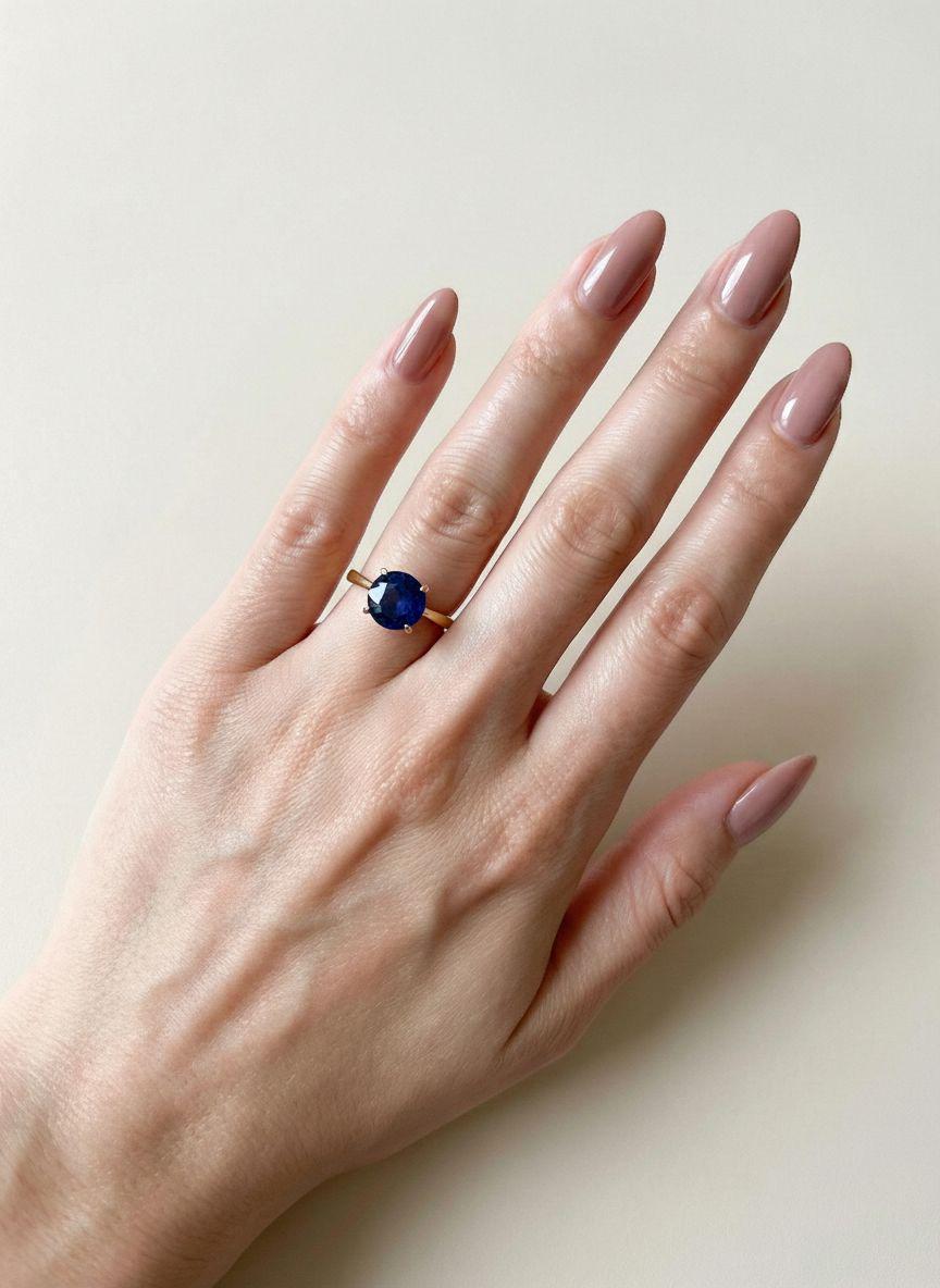 Royal Blue Sapphire Solitaire Engagement Ring, 8mm Round Cut, Double Claw Prong Promise Ring, September Birthstone Jewelry