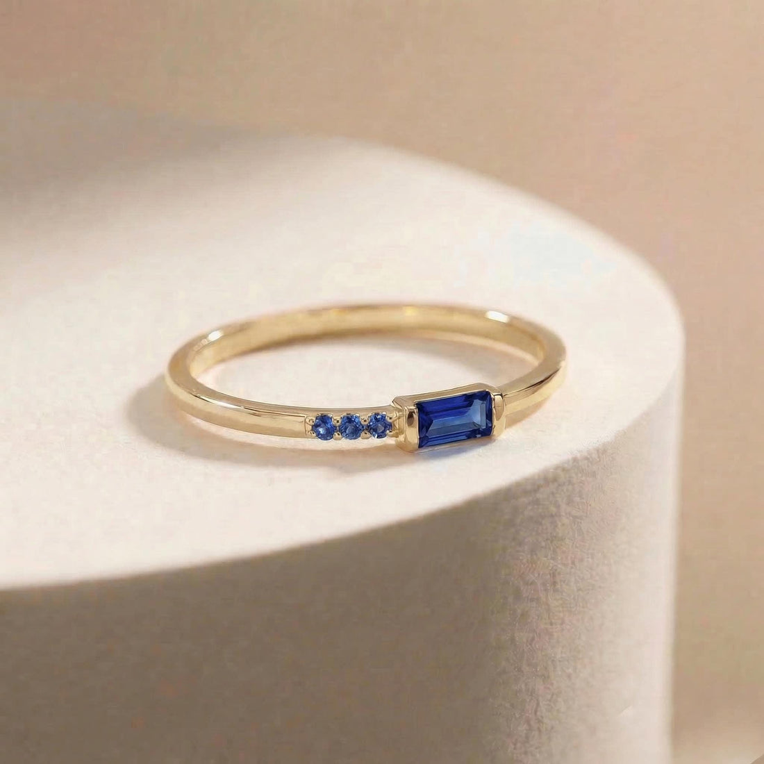 Dainty Baguette Sapphire Ring with Diamonds, 14K Gold Minimalist Stacking Ring, Delicate Blue Gemstone Engagement Ring, Septembe