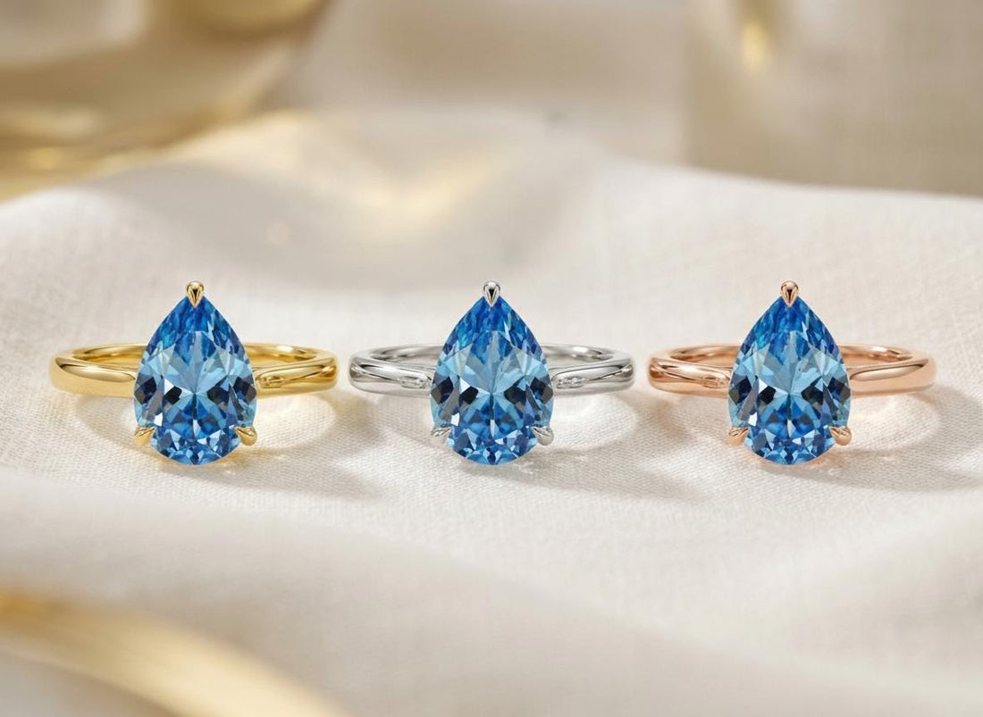 Blue Zircon Birthstone  Ring, Pear Cut Solitaire Engagement Ring, December Gemstone, Teardrop Promise Ring