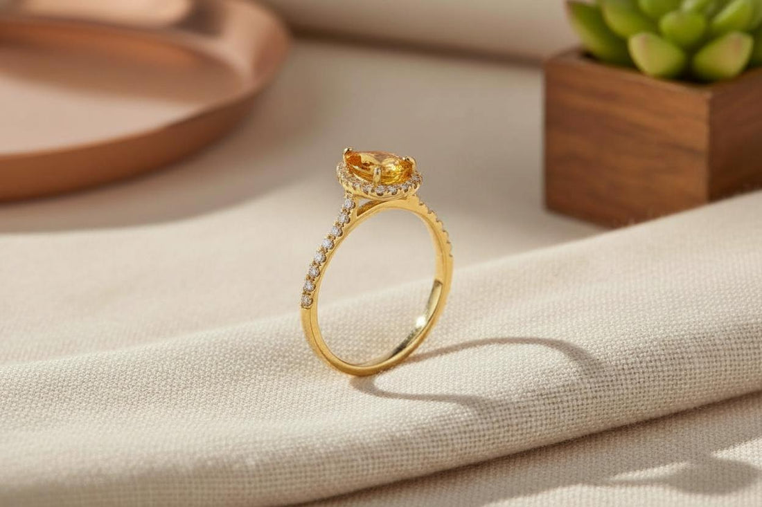 Citrine Birthstone Engagement Ring November Birthstone Ring Halo Engagement Ring 14K Gold Promise Ring Bridal Jewelry Gift for Her