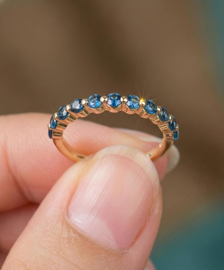 2.0 mm Single Prong London Blue Topaz Ring, November Birthstone, Half Eternity Stackable Band, Bubble Band Gift for Her