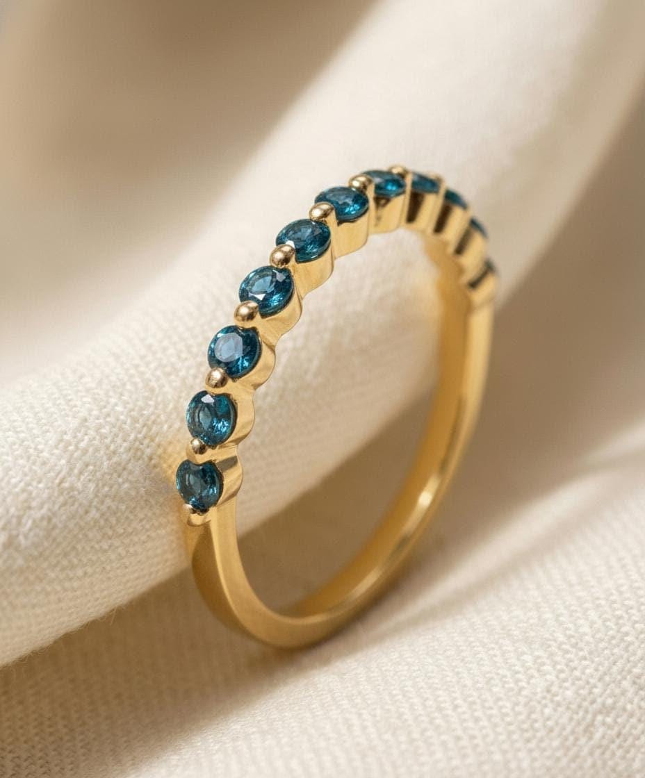 2.0 mm Single Prong London Blue Topaz Ring, November Birthstone, Half Eternity Stackable Band, Bubble Band Gift for Her