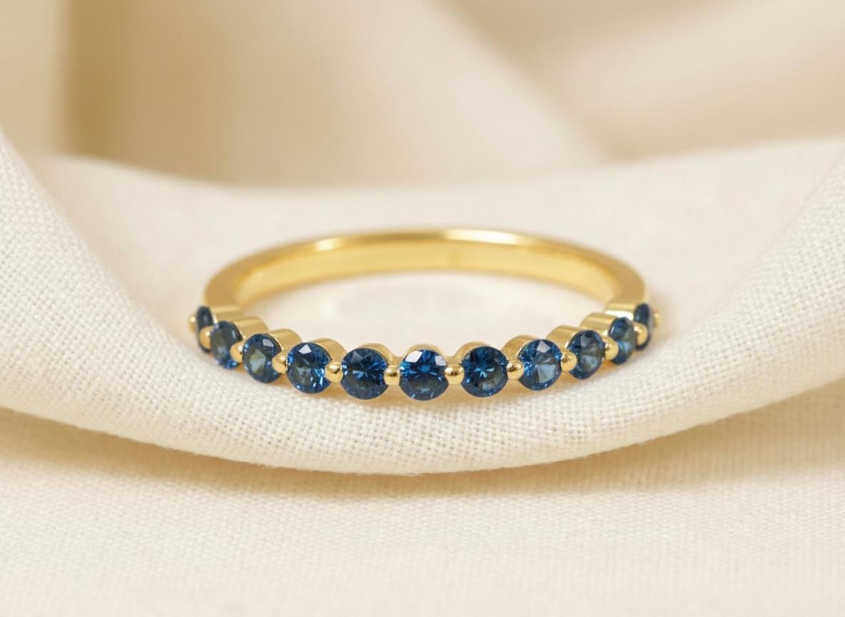 2.0 mm Single Prong London Blue Topaz Ring, November Birthstone, Half Eternity Stackable Band, Bubble Band Gift for Her