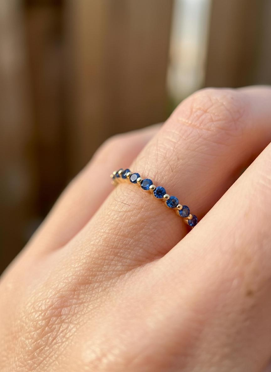 2.0 mm Single Prong London Blue Topaz Ring, November Birthstone, Half Eternity Stackable Band, Bubble Band Gift for Her