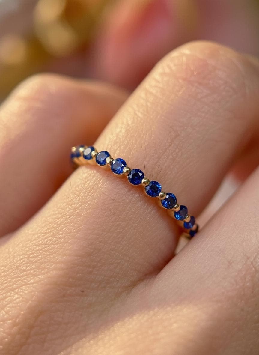 2.0 mm Single Prong Sapphire Ring, September Birthstone, Half Eternity Stackable Band, Sapphire Wedding Band, Stacking Ring