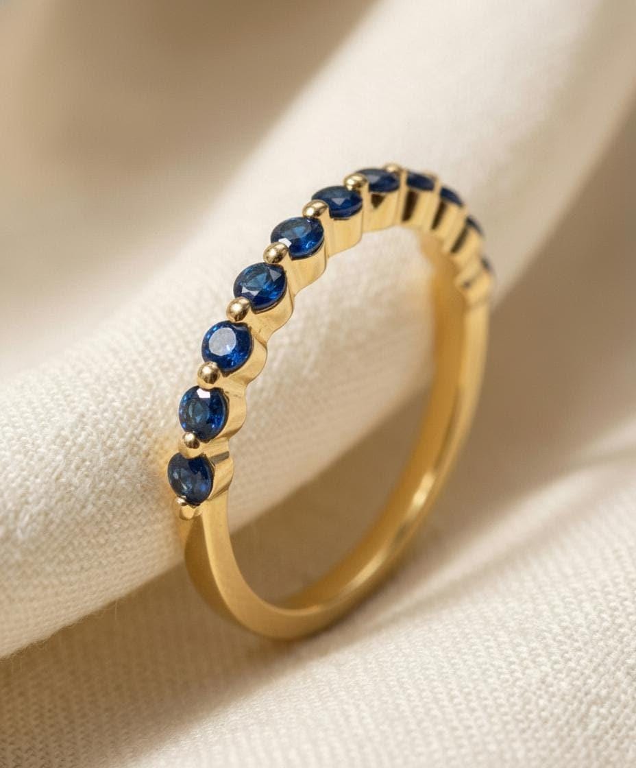 2.0 mm Single Prong Sapphire Ring, September Birthstone, Half Eternity Stackable Band, Sapphire Wedding Band, Stacking Ring