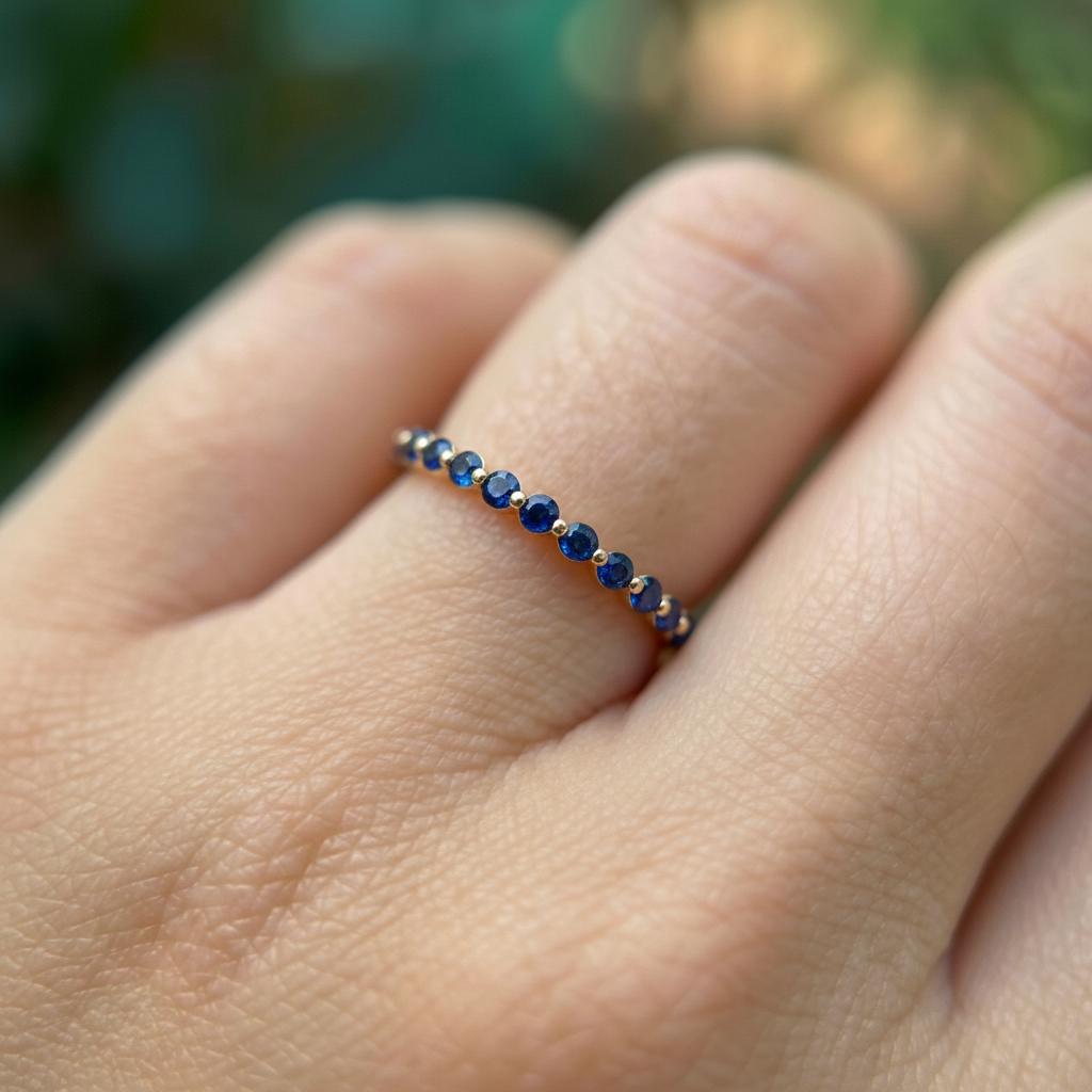 2.0 mm Single Prong Sapphire Ring, September Birthstone, Half Eternity Stackable Band, Sapphire Wedding Band, Stacking Ring
