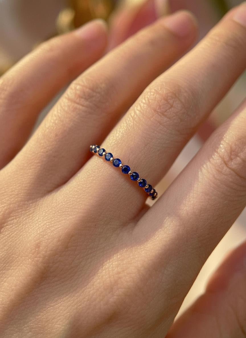 2.0 mm Single Prong Sapphire Ring, September Birthstone, Half Eternity Stackable Band, Sapphire Wedding Band, Stacking Ring