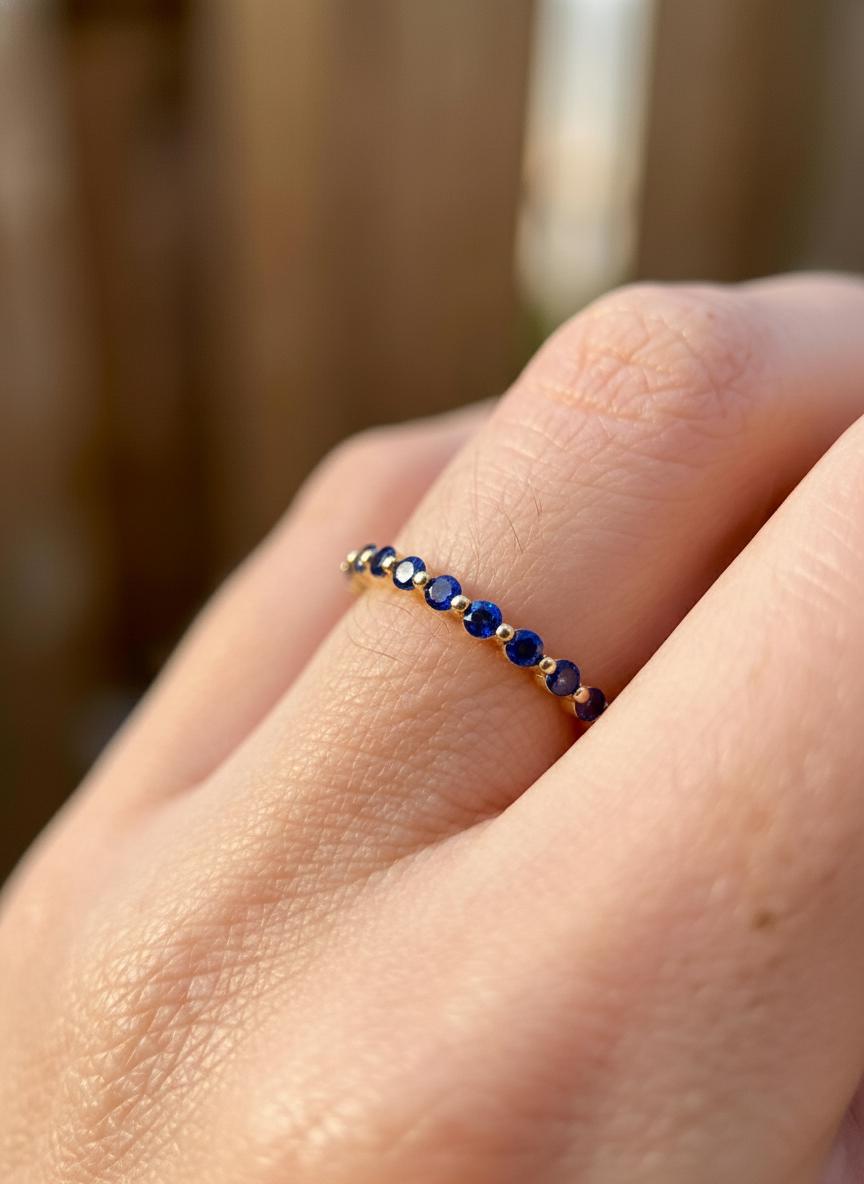 2.0 mm Single Prong Sapphire Ring, September Birthstone, Half Eternity Stackable Band, Sapphire Wedding Band, Stacking Ring