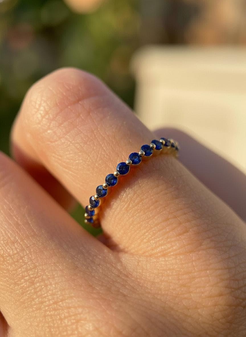 2.0 mm Single Prong Sapphire Ring, September Birthstone, Half Eternity Stackable Band, Sapphire Wedding Band, Stacking Ring