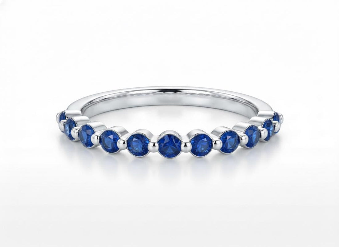 2.0 mm Single Prong Sapphire Ring, September Birthstone, Half Eternity Stackable Band, Sapphire Wedding Band, Stacking Ring
