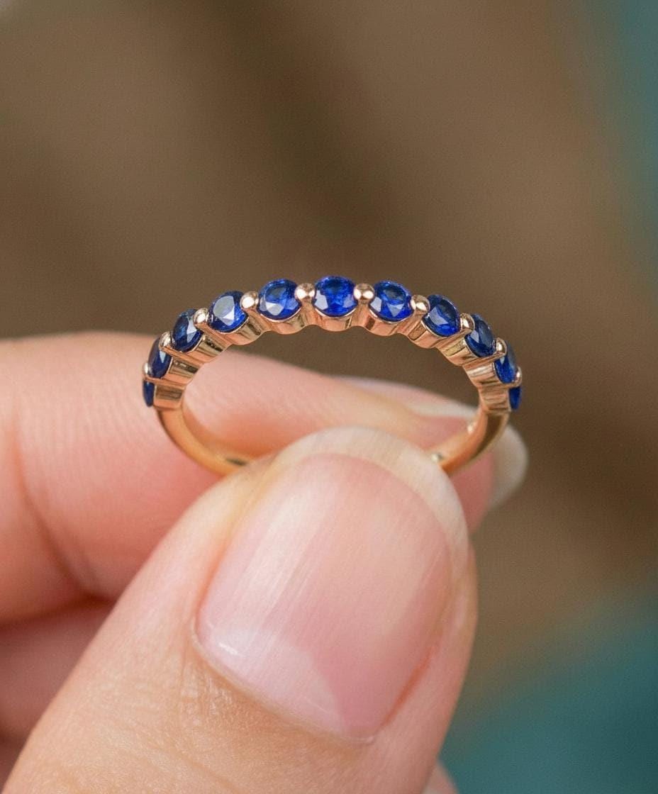 2.0 mm Single Prong Sapphire Ring, September Birthstone, Half Eternity Stackable Band, Sapphire Wedding Band, Stacking Ring
