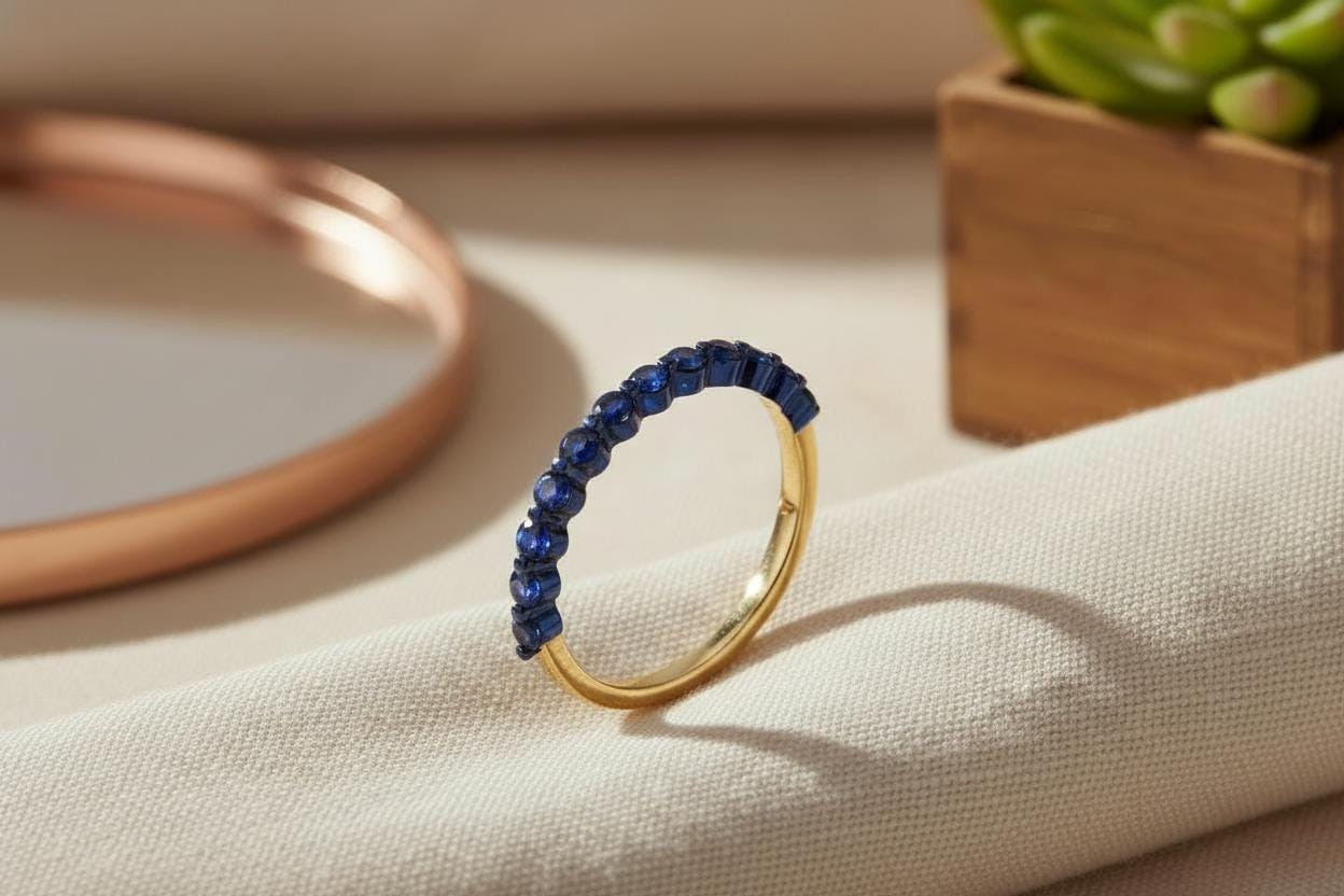 2.0 mm Single Prong Sapphire Ring, September Birthstone, Half Eternity Stackable Band, Sapphire Wedding Band, Stacking Ring
