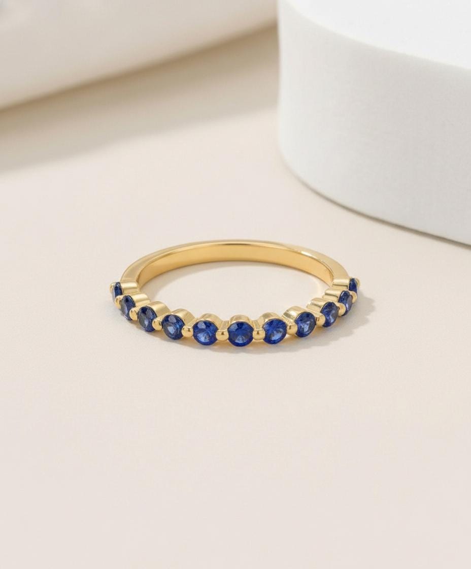 2.0 mm Single Prong Sapphire Ring, September Birthstone, Half Eternity Stackable Band, Sapphire Wedding Band, Stacking Ring