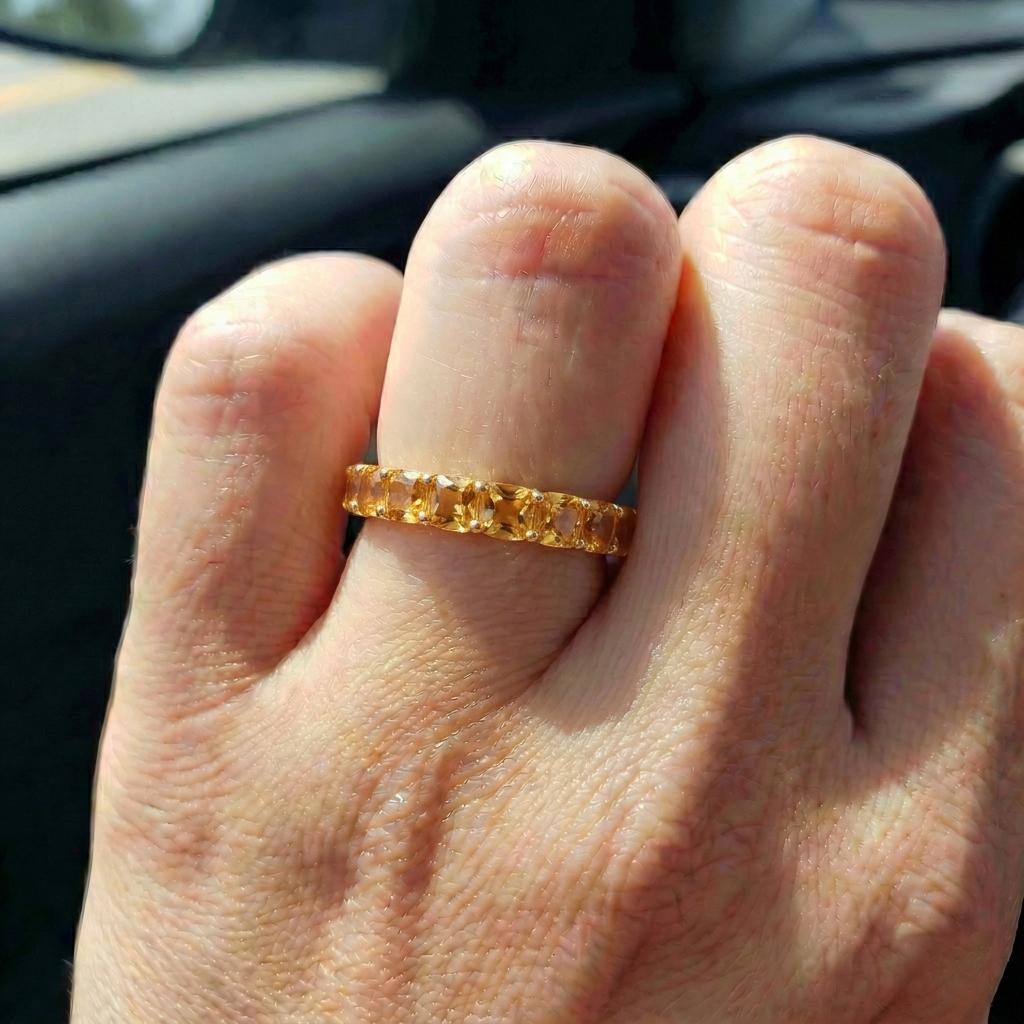 Cushion Cut Citrine Wedding Band, Full Eternity Stacking Ring for Women, 18K Gold Matching Ring, November Birthstone Gift