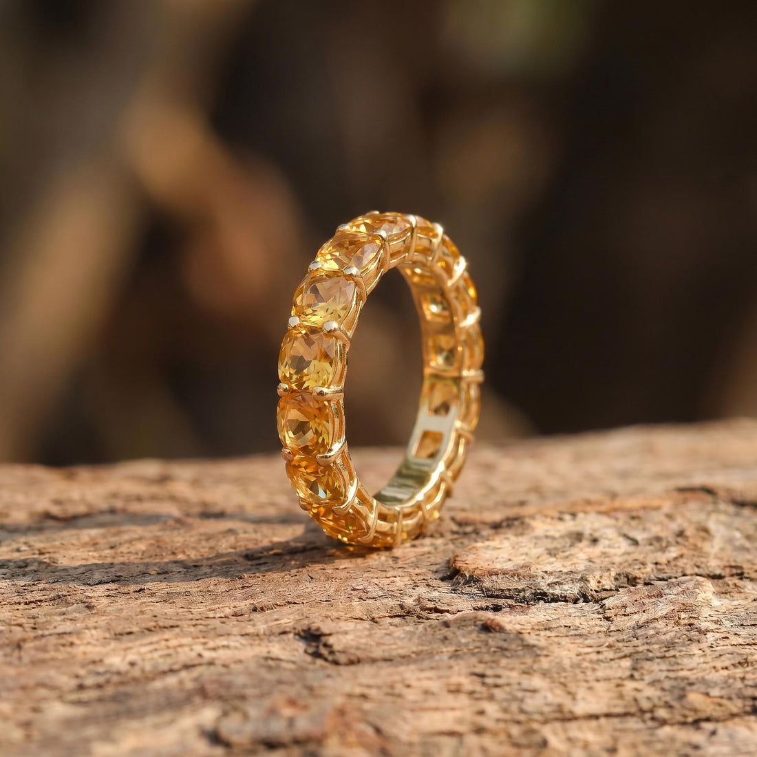 Cushion Cut Citrine Wedding Band, Full Eternity Stacking Ring for Women, 18K Gold Matching Ring, November Birthstone Gift