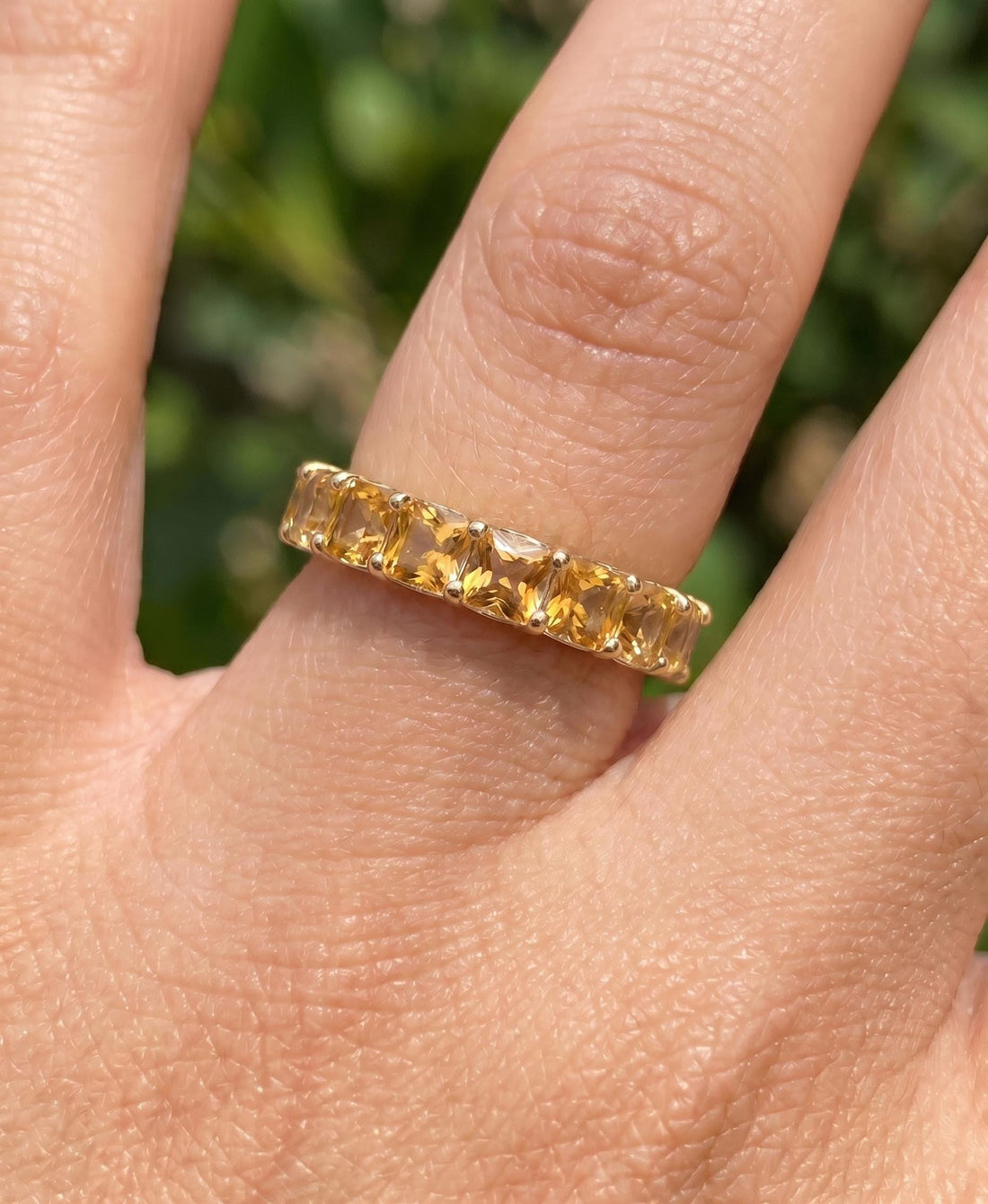 Cushion Cut Citrine Wedding Band, Full Eternity Stacking Ring for Women, 18K Gold Matching Ring, November Birthstone Gift