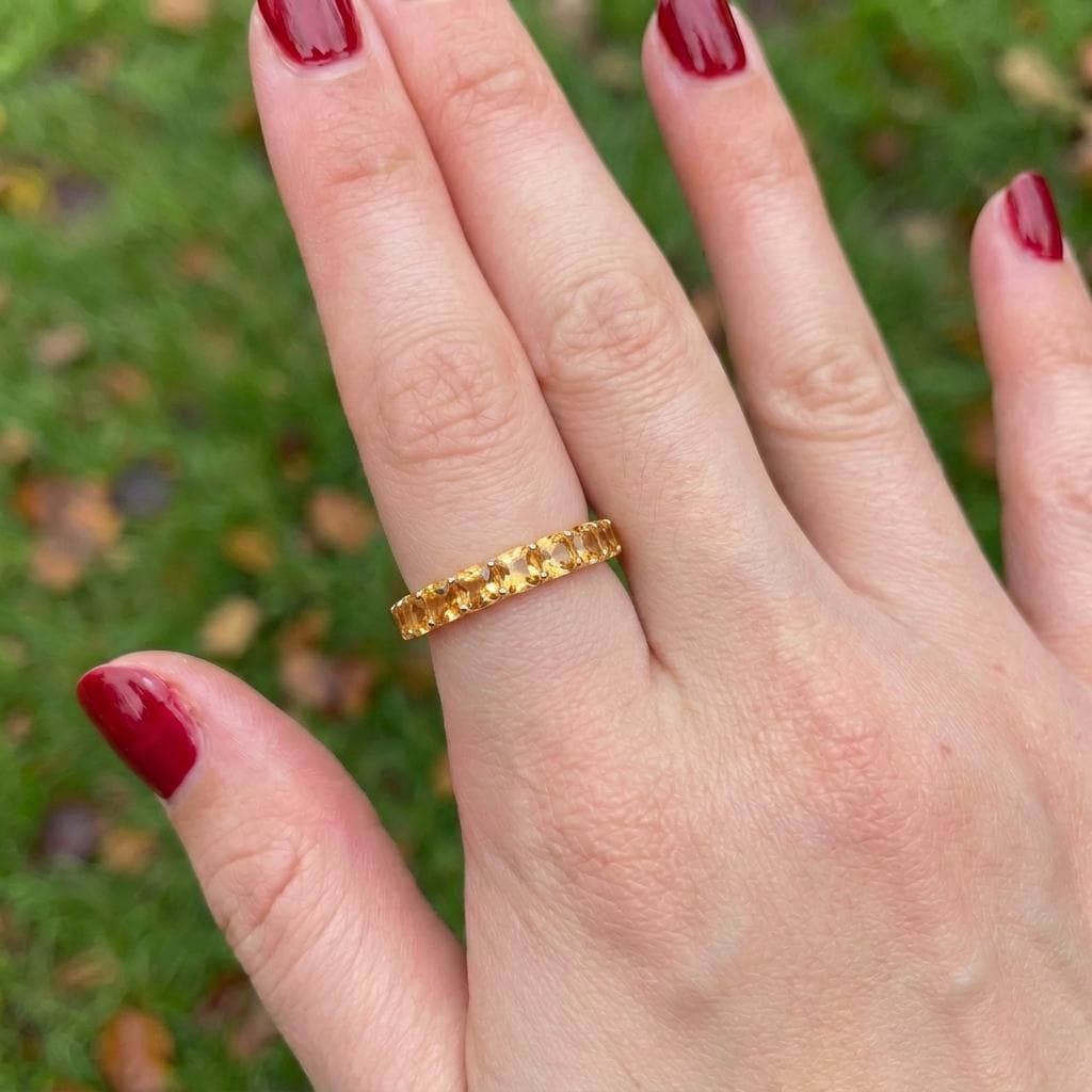 Cushion Cut Citrine Wedding Band, Full Eternity Stacking Ring for Women, 18K Gold Matching Ring, November Birthstone Gift