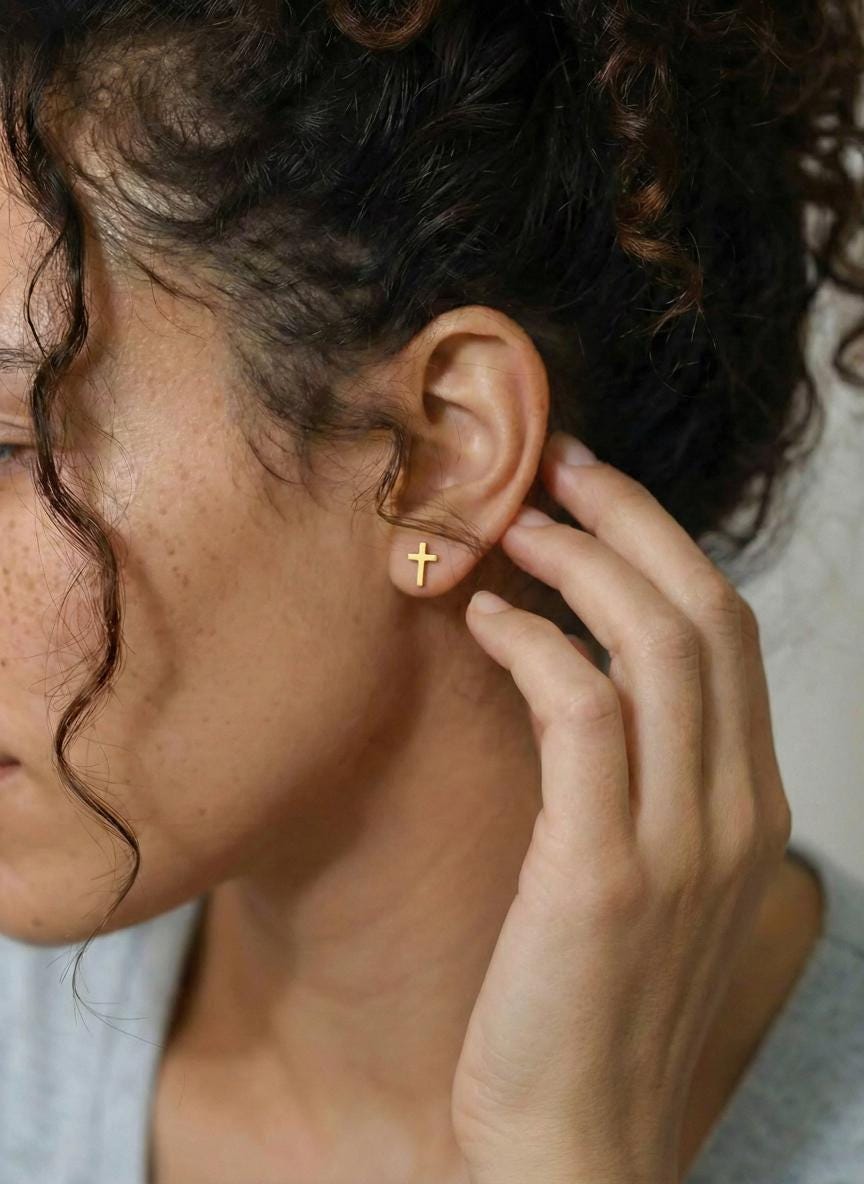 Elegant Minimalist Gold Cross Stud Earrings | 18K Christian Jewelry for Women | Religious Easter Gift Idea