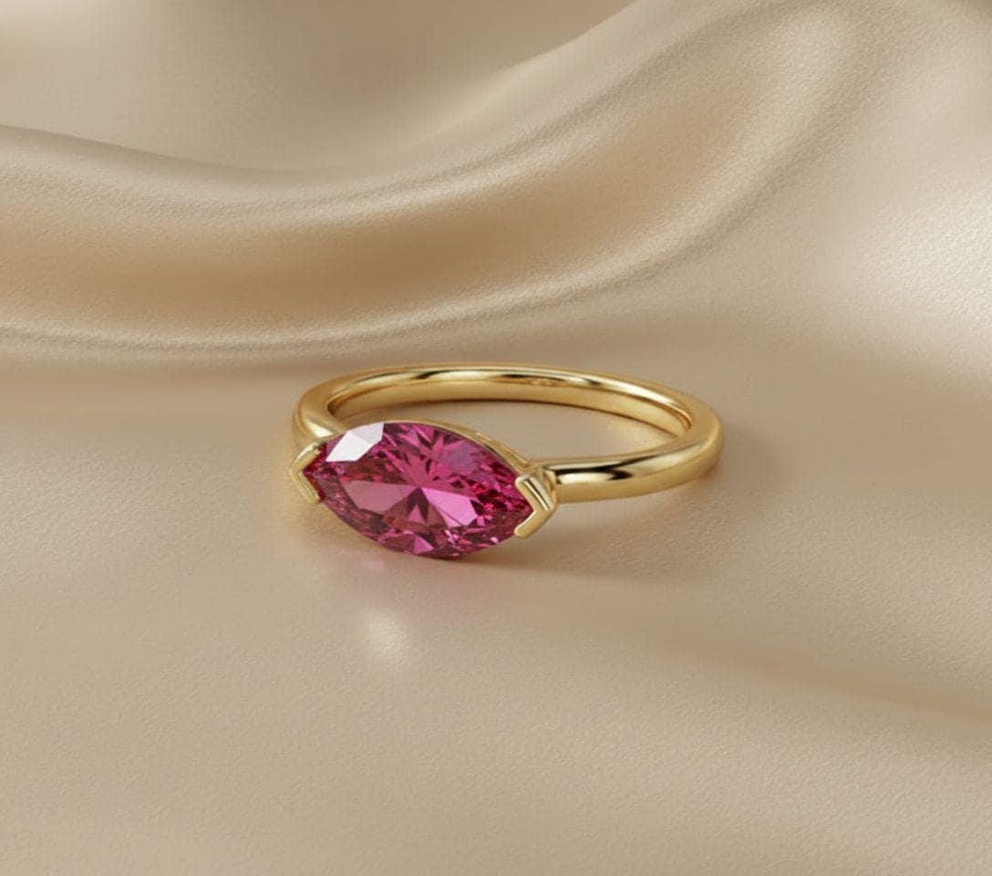 Dainty 1.0ct Morganite Ring | East West Marquise Solitaire in 14K Gold | Modern Engagement & Promise Ring