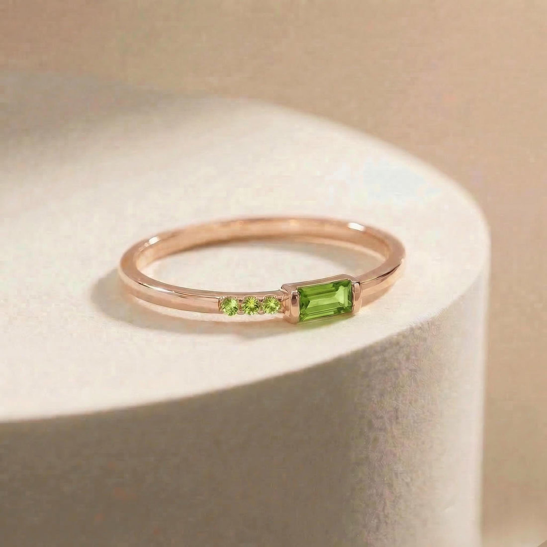 Dainty Baguette Peridot Ring | August Birthstone Minimalist Ring | Personalized Jewelry Gift for Mom or Wife