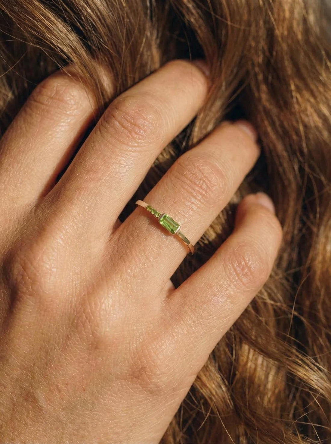 Dainty Baguette Peridot Ring | August Birthstone Minimalist Ring | Personalized Jewelry Gift for Mom or Wife