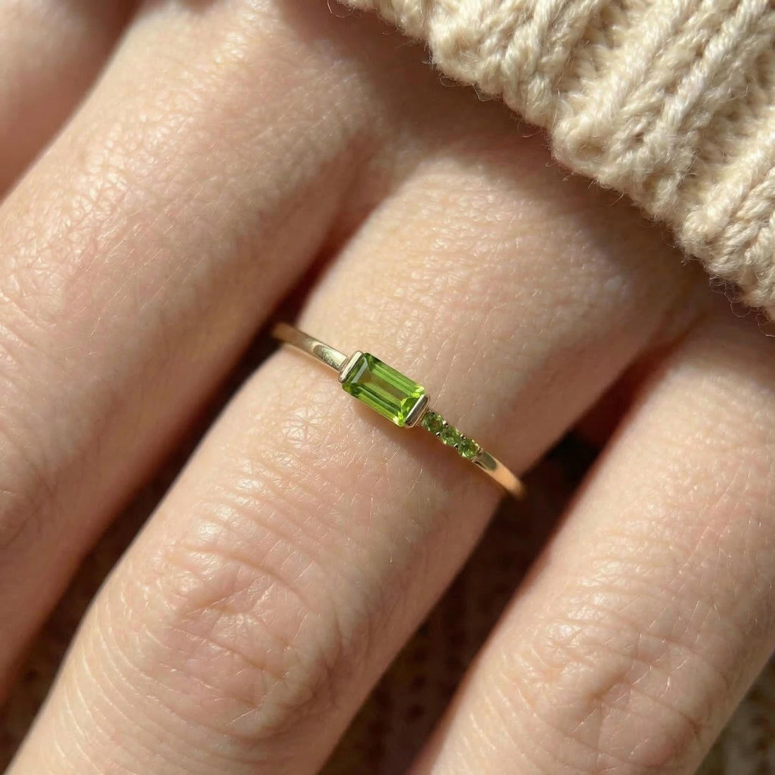 Dainty Baguette Peridot Ring | August Birthstone Minimalist Ring | Personalized Jewelry Gift for Mom or Wife