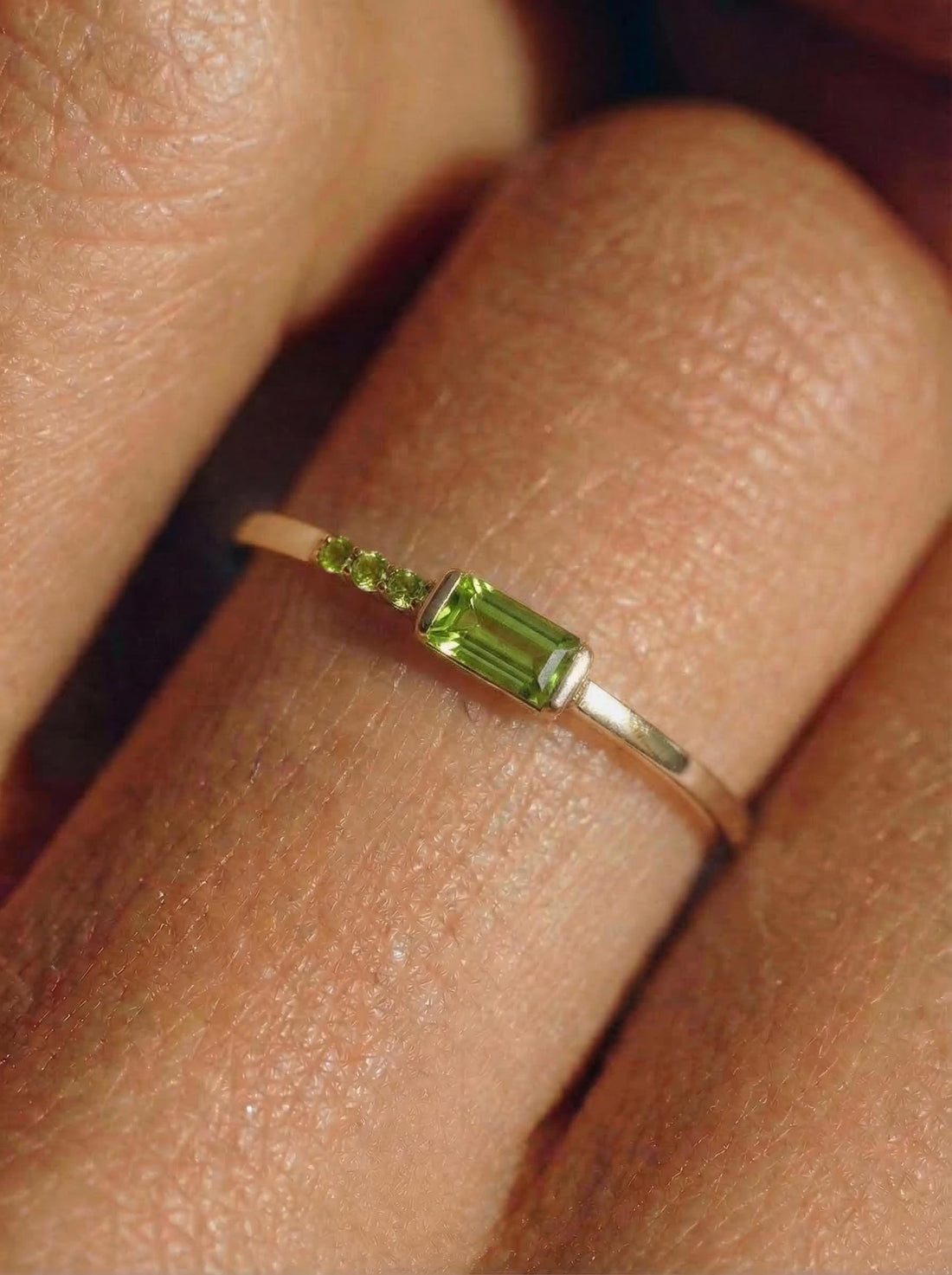 Dainty Baguette Peridot Ring | August Birthstone Minimalist Ring | Personalized Jewelry Gift for Mom or Wife