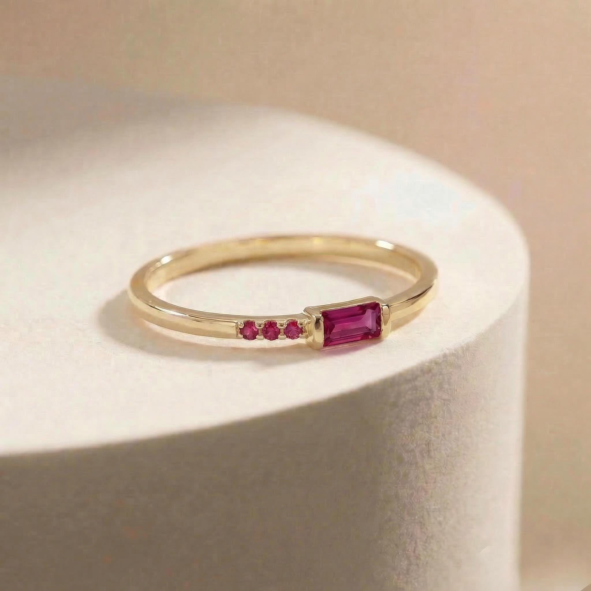 Baguette Ruby Ring | Dainty Minimalist July Birthstone Jewelry | Personalized Gift for Her | Mother’s Day Ring