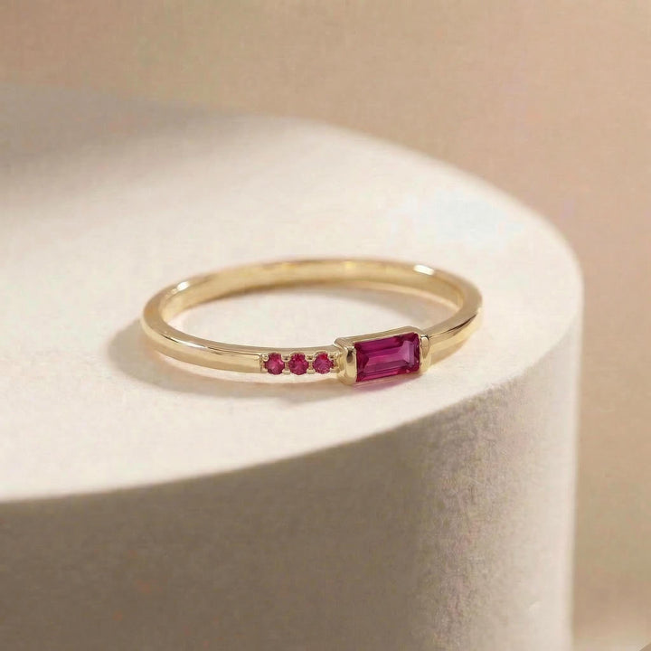 Baguette Ruby Ring | Dainty Minimalist July Birthstone Jewelry | Personalized Gift for Her | Mother’s Day Ring