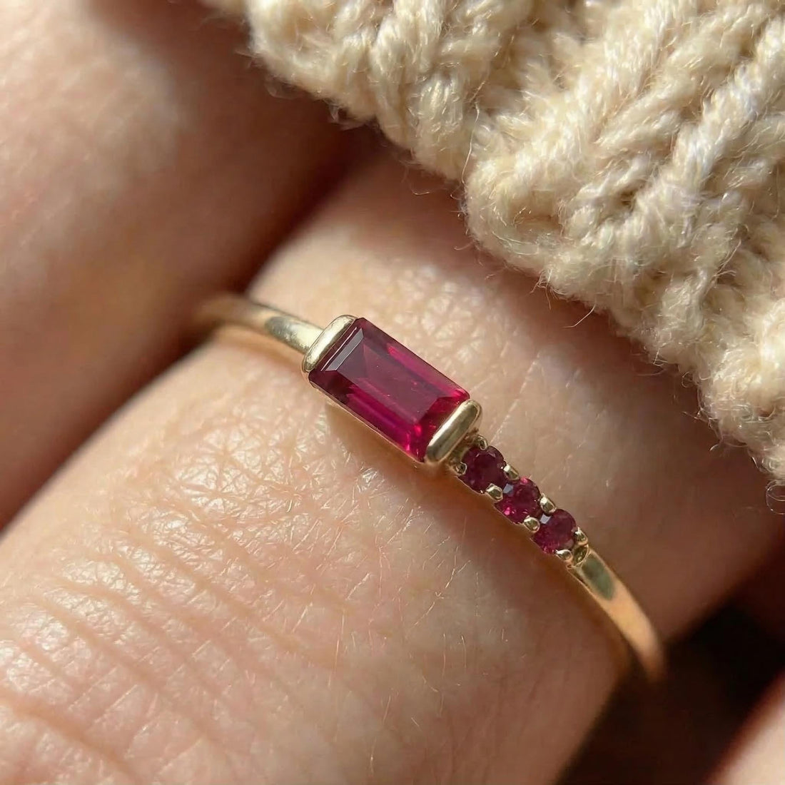 Baguette Ruby Ring | Dainty Minimalist July Birthstone Jewelry | Personalized Gift for Her | Mother’s Day Ring