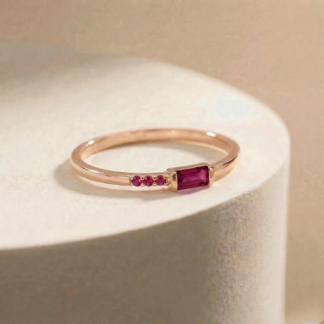 Baguette Ruby Ring | Dainty Minimalist July Birthstone Jewelry | Personalized Gift for Her | Mother’s Day Ring