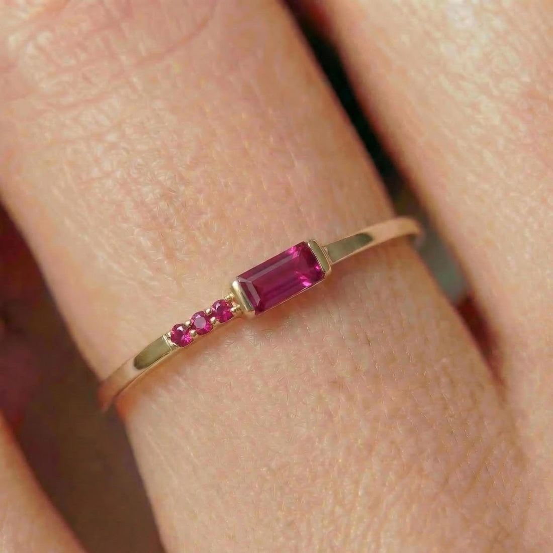 Baguette Ruby Ring | Dainty Minimalist July Birthstone Jewelry | Personalized Gift for Her | Mother’s Day Ring