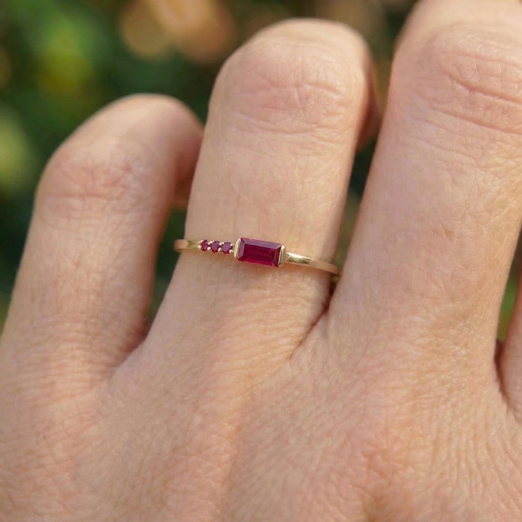 Baguette Ruby Ring | Dainty Minimalist July Birthstone Jewelry | Personalized Gift for Her | Mother’s Day Ring