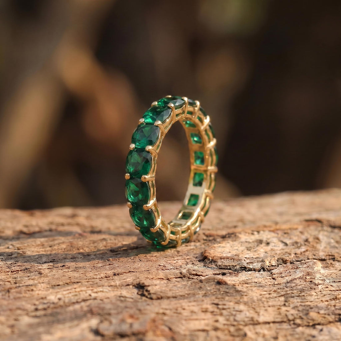 Cushion Cut Emerald Wedding Band, Full Eternity Stacking Ring for Women, 18K Gold Matching Ring, May Birthstone Gift